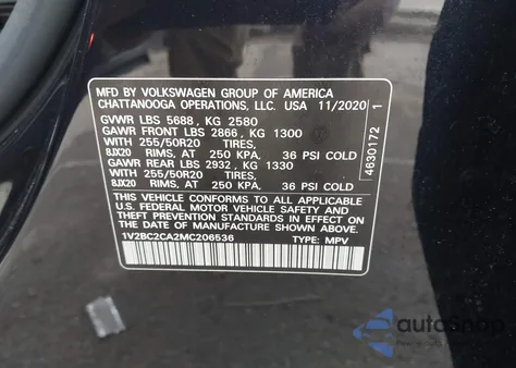 2021 Volkswagen Atlas Cross Sport 2.0T Sel z USA, uszkodzony, nr VIN 1V2BC2CA2MC206536